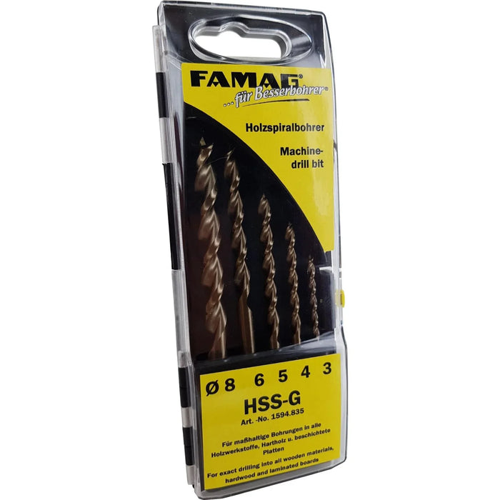 Packaged drill bit set with FAMAG branding on a white background
