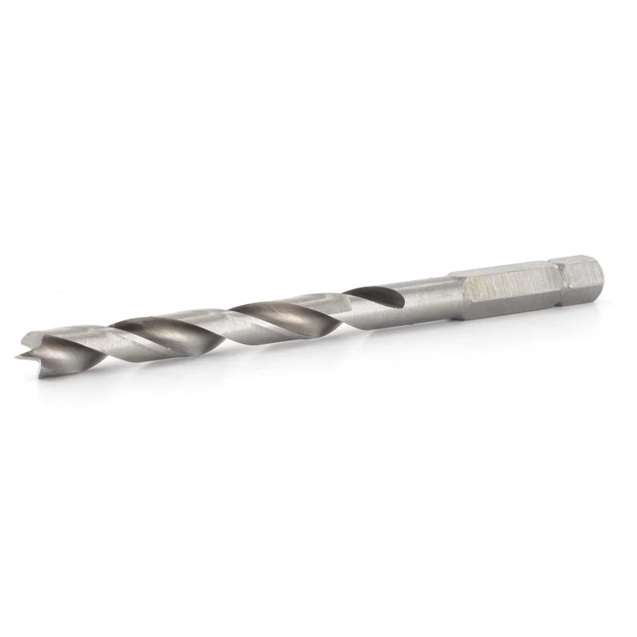 Metal drill bit on a white background