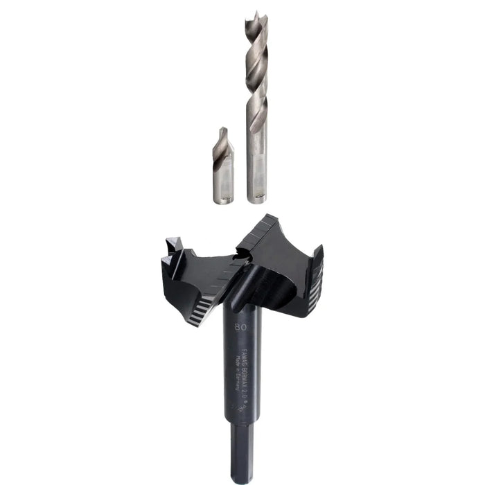 black countersink including two drill bits with hex shank on a white background