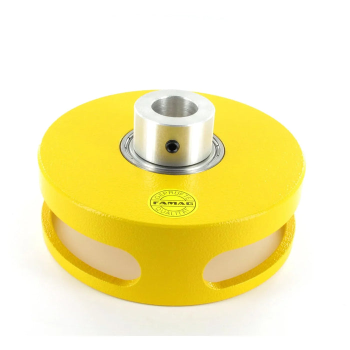 Yellow metal depth stop on a white background
