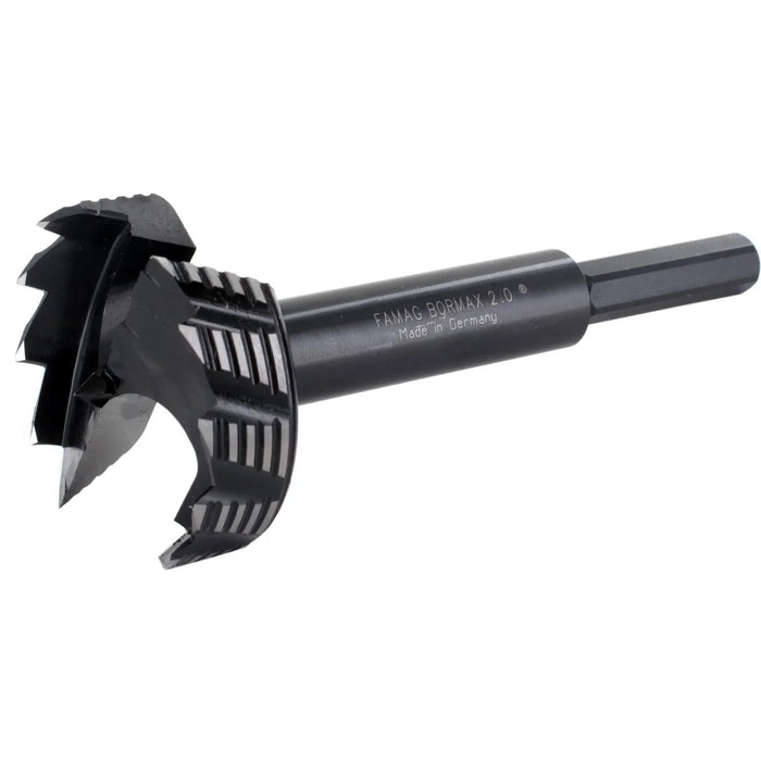 Black drill bit with a star-shaped head on a white background