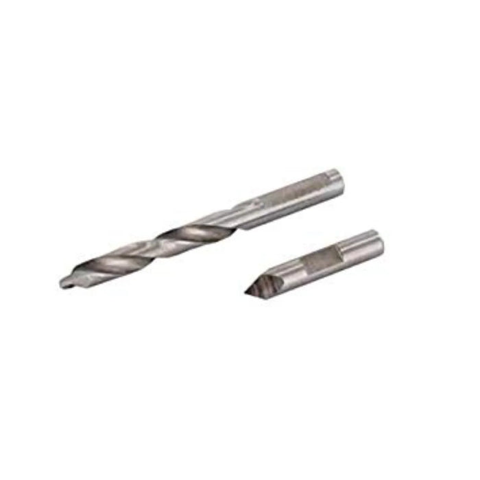 Two metal drill bits on a white background