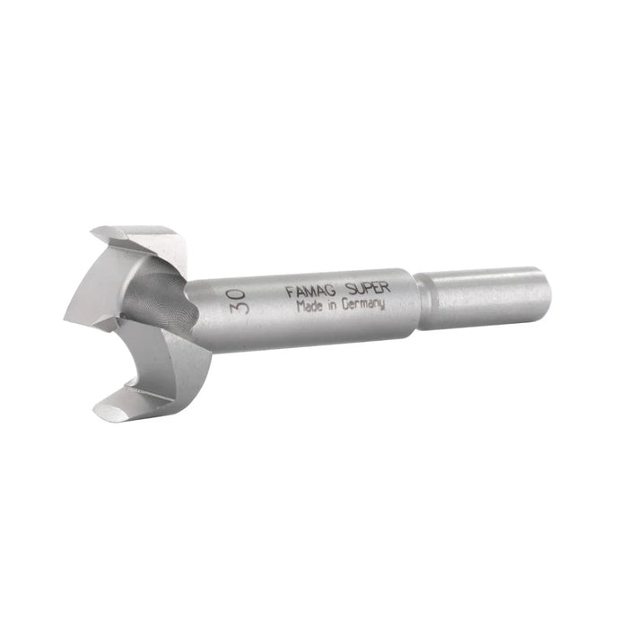 Metal drill bit with 'FAMAG SUPER' branding on a white background