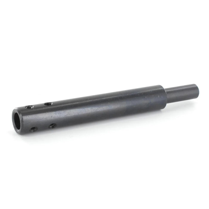 Black metal cylindrical component on a white background