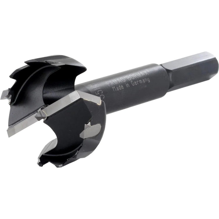 HSS drill bit with hex shank on a white background