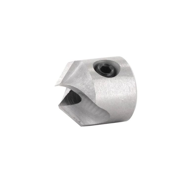 silver coloured Metal countersink on a white background