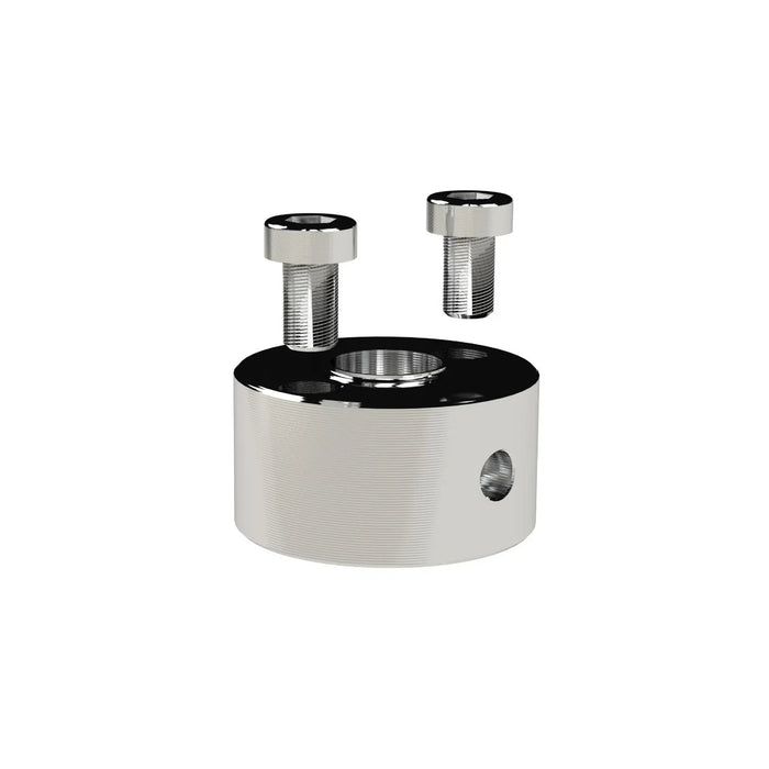 Metal component with securing screws on a white background