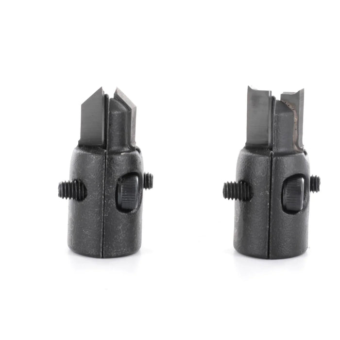Two black verio countersinks with cutting edges on a white background