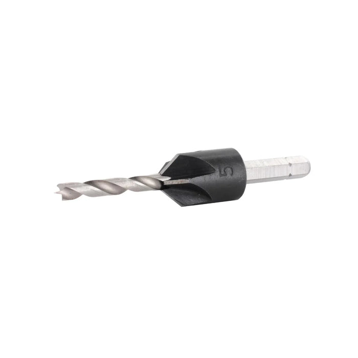 Drill bit with countersink on a white background