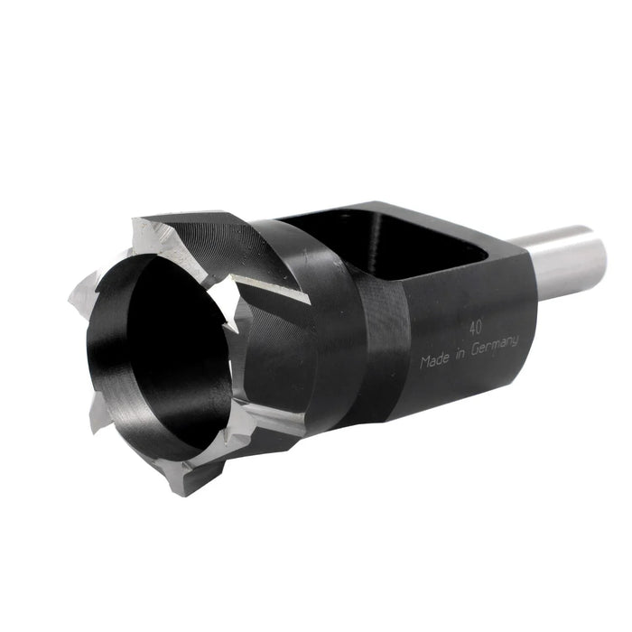 Metal drill bit on a white background