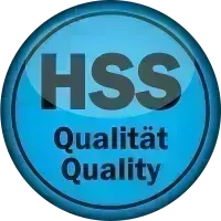 Blue circular logo with 'HSS Qualität Quality' text