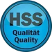 Blue circular logo with 'HSS Qualität Quality' text