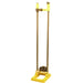 Yellow  drill standaextended to maximum height on a white background