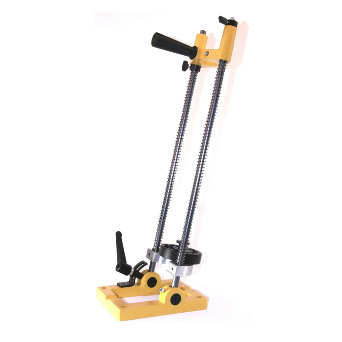 yellow drill stand set at areclined position  on a white background