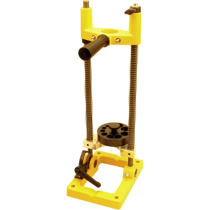 Yellow metal drill stand  on a white background