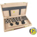 Wooden box containing 3 drill bits and countersink with a visible brand logo.
