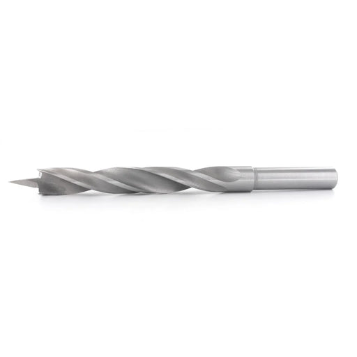 Metal drill bit with sharp pointed end on a white background