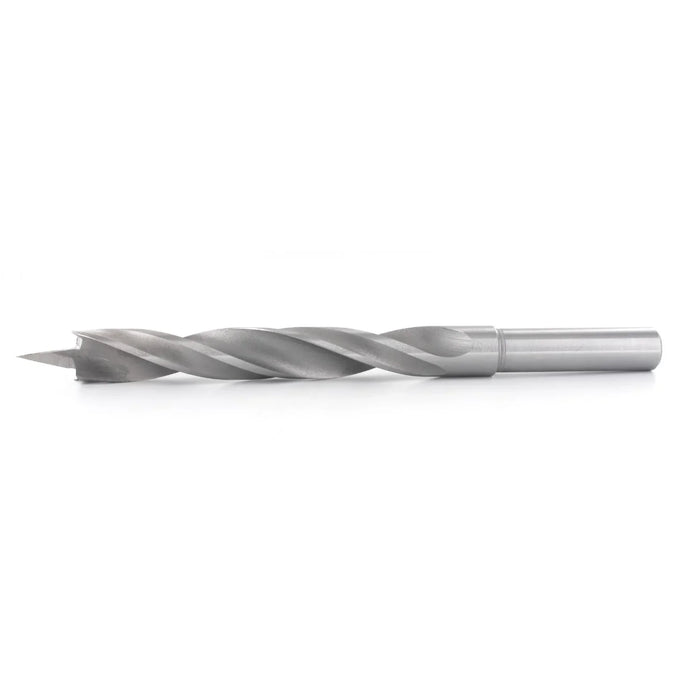 Metal drill bit with sharp pointed end on a white background