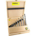Set of 10 drill bits in a wooden box with FAMAG branding.
