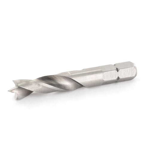 Metal drill bit on a white background