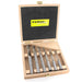 Set of 6 metal slot milling drills bits in a wooden box with FAMAG logo.