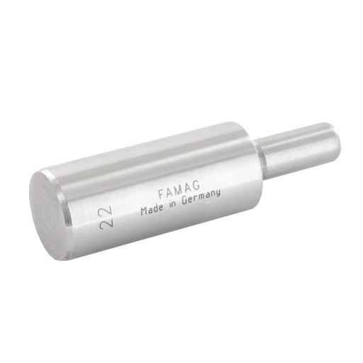 Silver coloured guide pin with 'FAMAG Made in Germany' and 22 text on shaft on a white background