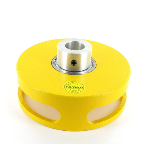 Yellow metal depth stop on a white background