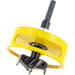 Yellow depth stop on black metal drill bit on a white background