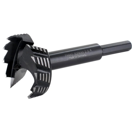 Black drill bit with a star-shaped head on a white background