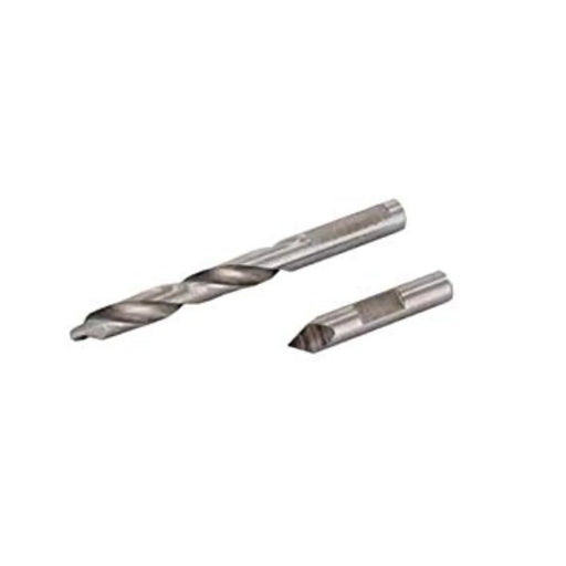 Two metal drill bits on a white background