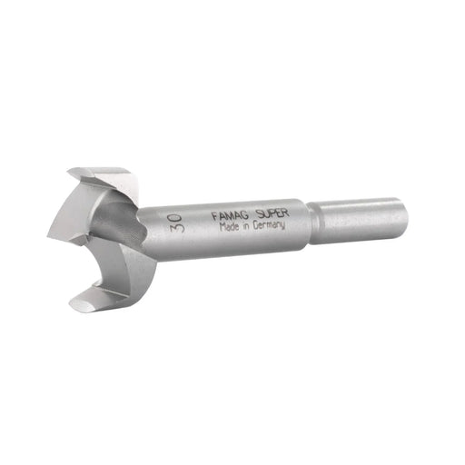 Metal drill bit with 'FAMAG SUPER' branding on a white background