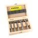 Set 5 of FAMAG Artificial drill bits in a wooden box on a white background