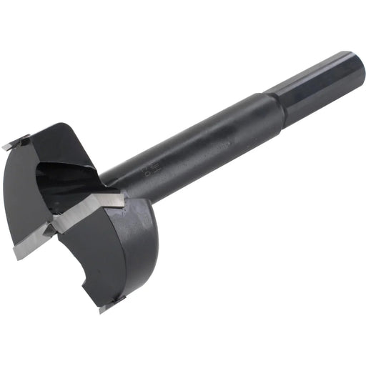 Black drill bit on a white background