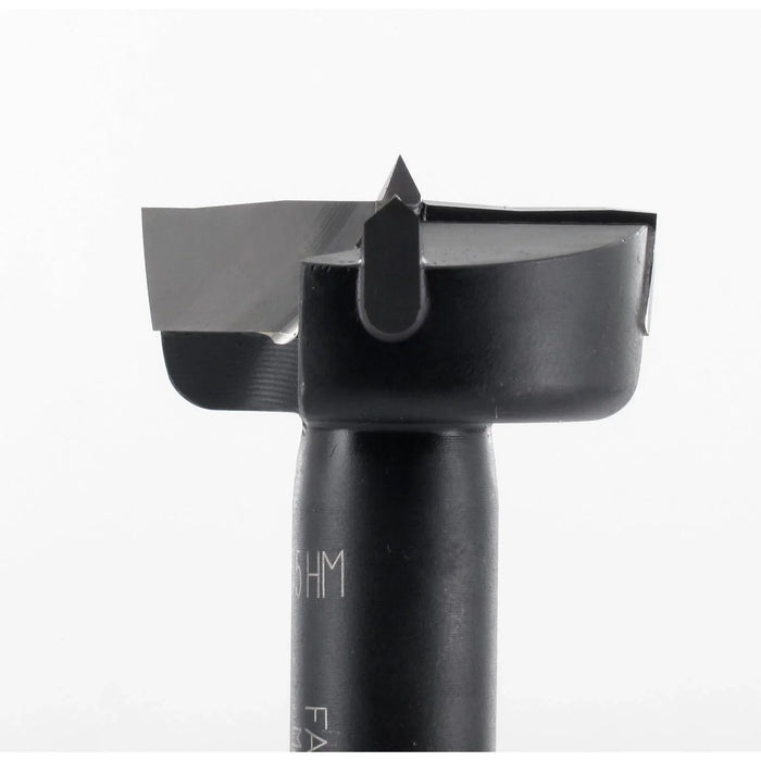 Black drill bit on a white background