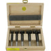 Set of 5 black Bormax HM tipped bits in a wooden box on a white background