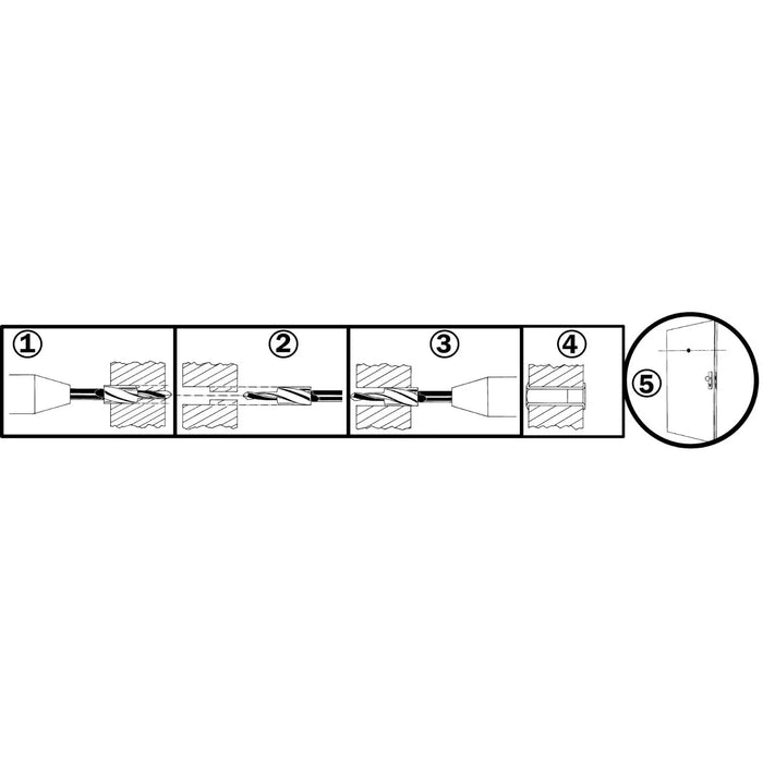 black and white sequence digram of how to drill a door viewer