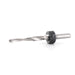 metal Drill bit fitted with a black depth adjuster on a white background