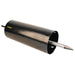 Black metal hole saw with a pointed guide pin on a white background