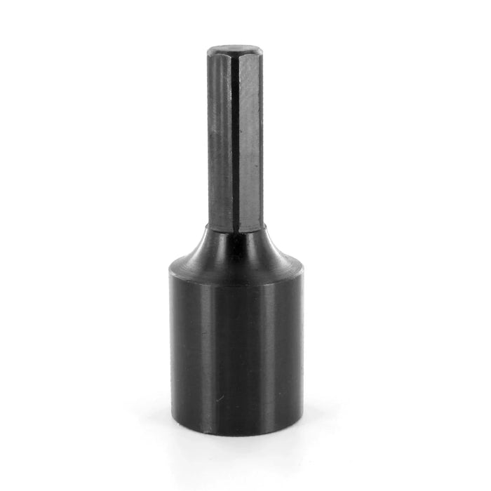 Black metal hexagonal shank bit on a white background