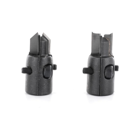 Two black verio countersinks with cutting edges on a white background