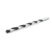 Drill bit with black and silver spiral pattern on a white background
