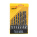 Set of 8 drill bits in a yellow Famab plastic case on a white background