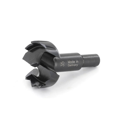 Black metal drill bit with 'Made in Germany' text on a white background