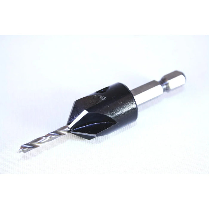 Drill bit with countersink on a white background